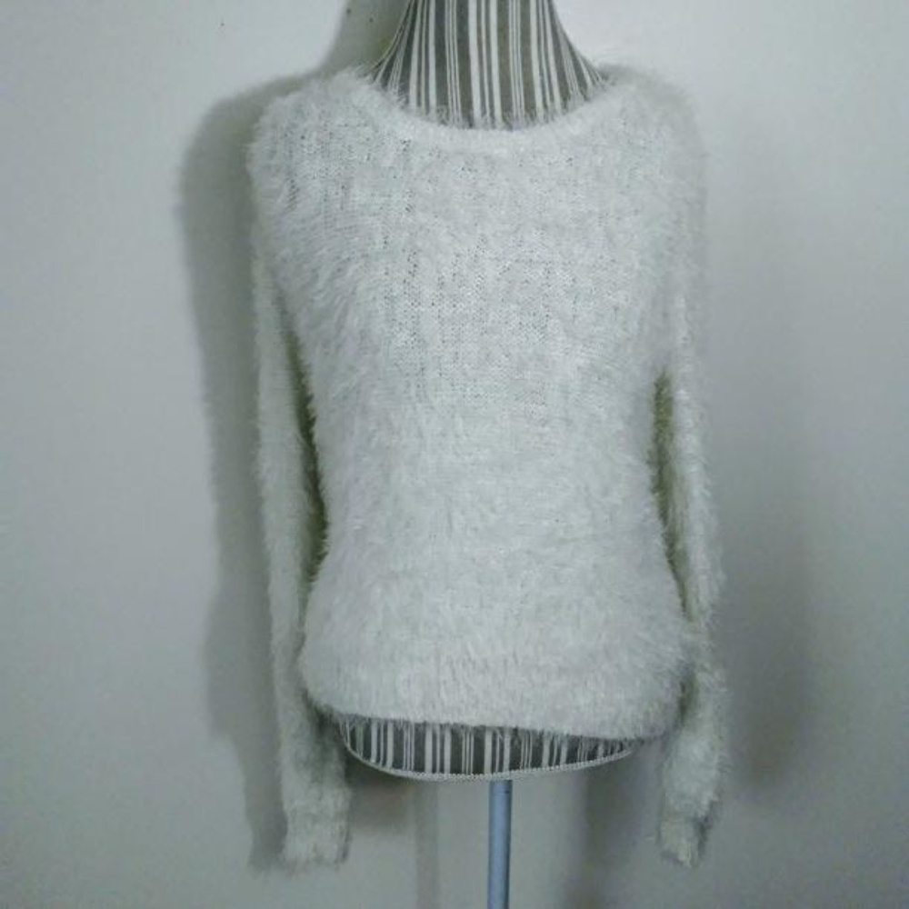 Candie's Women's Fuzzy Sequin Pullover Sweater